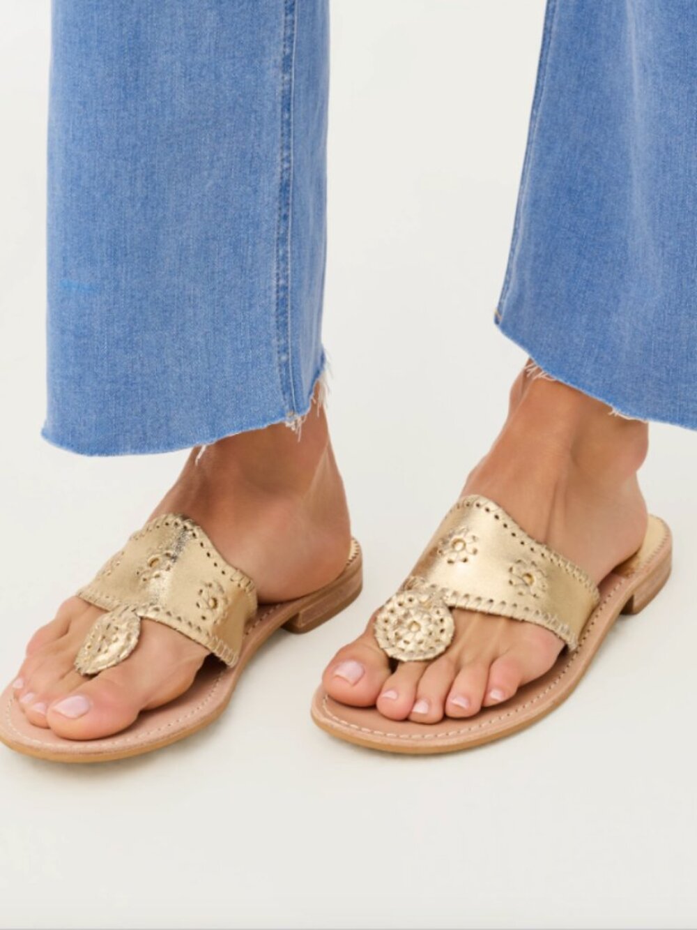 Jack Rogers Jacks Leather Flat Sandal Size 6 Whip Stitch Preppy Womens